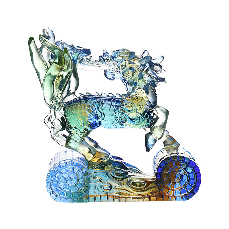 Wisdom Kirin Blue Amber Green Colored Glass Crystal Ornament
