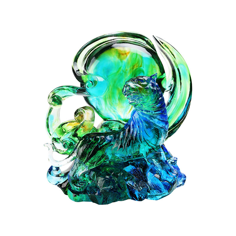 Asul-berde na transparent na kristal na salamin na mga palamuting tigre