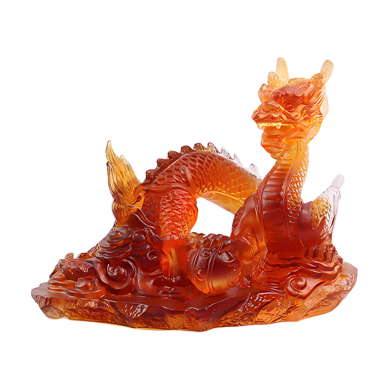 Maunlad na Fortune- Light amber liuli crystal dragon ornament