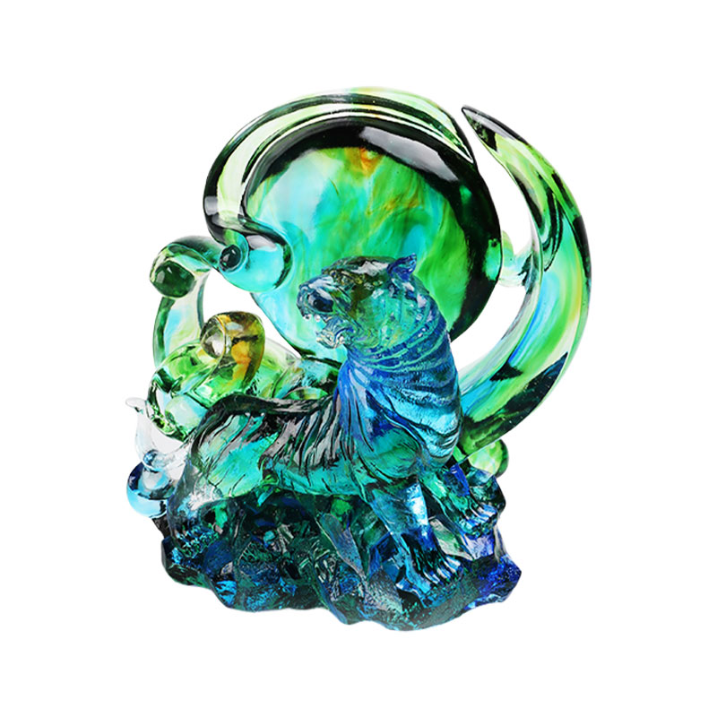 Asul-berde na transparent na kristal na salamin na mga palamuting tigre