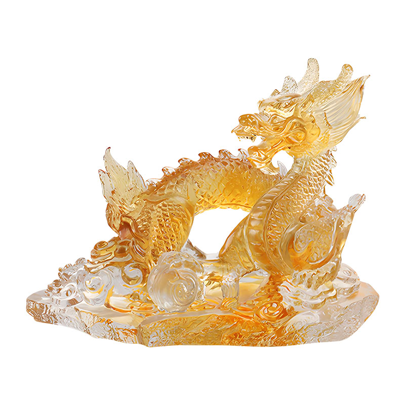 Maunlad na Fortune- Light amber liuli crystal dragon ornament