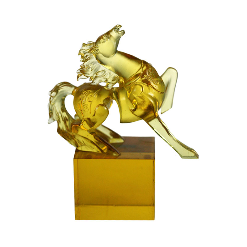 Golden Horse Crystal Glass Seal Ornament