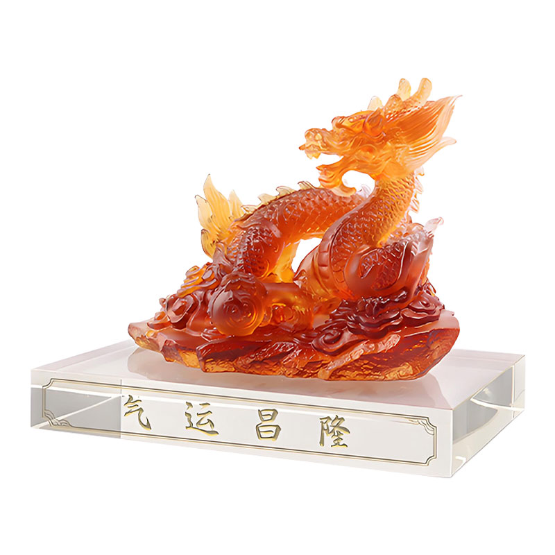 Maunlad na Fortune- Light amber liuli crystal dragon ornament