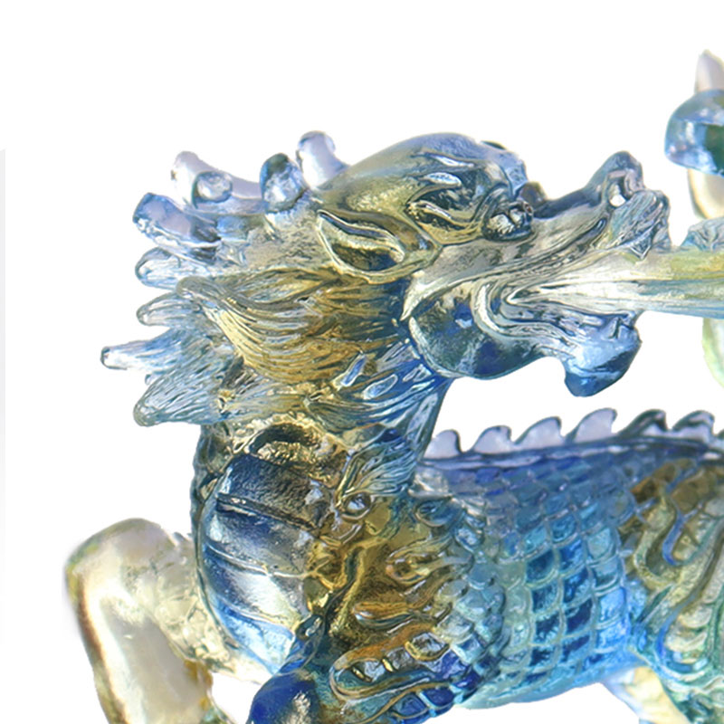 Wisdom Kirin Blue Amber Green Colored Glass Crystal Ornament