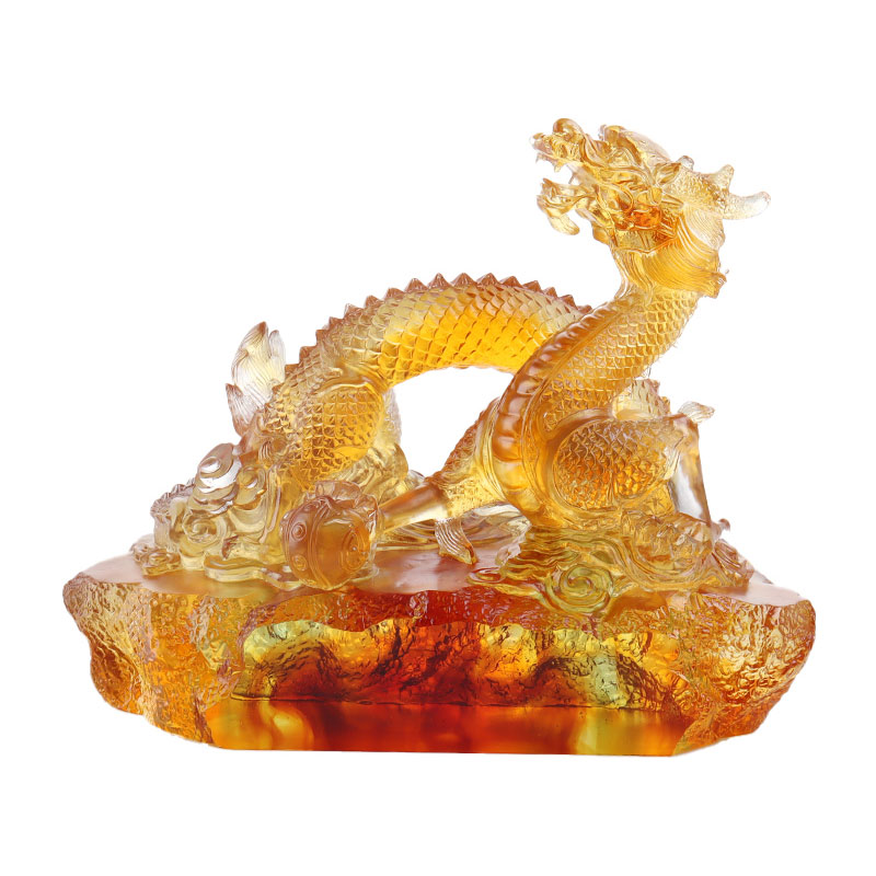 Maunlad na Fortune- Light amber liuli crystal dragon ornament