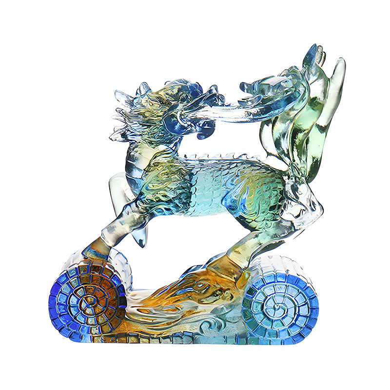 Wisdom Kirin Blue Amber Green Colored Glass Crystal Ornament