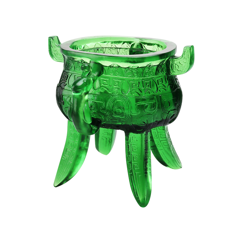 Emerald green na Crystal Glass tripod na may mga hawakan na hugis tainga