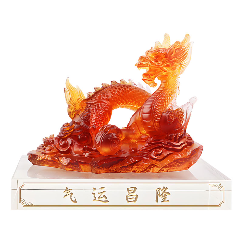 Maunlad na Fortune- Light amber liuli crystal dragon ornament