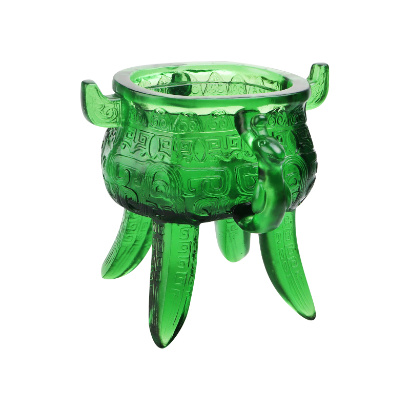 Emerald green na Crystal Glass tripod na may mga hawakan na hugis tainga