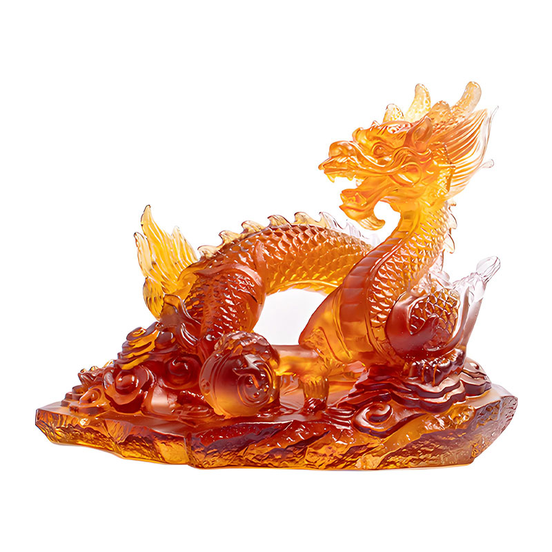 Maunlad na Fortune- Light amber liuli crystal dragon ornament