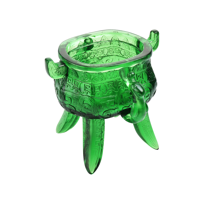 Emerald green na Crystal Glass tripod na may mga hawakan na hugis tainga