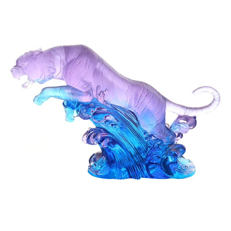 Gradient purple-blue glazed tiger sculpture ornaments