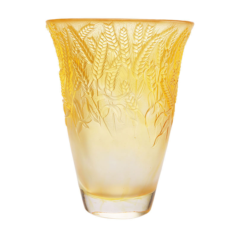 Amber Glass Vase na Embossed na may Wheat ears
