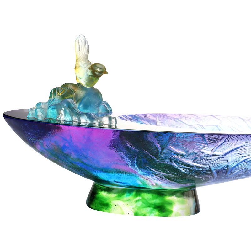 Crystal Glass na mangkok ng prutas na may palamuti ng ibon