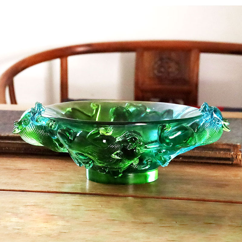 Transparent berdeng salamin na prutas na plato