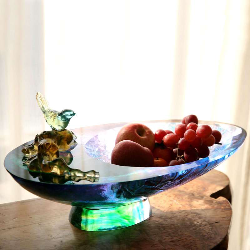 Crystal Glass na mangkok ng prutas na may palamuti ng ibon