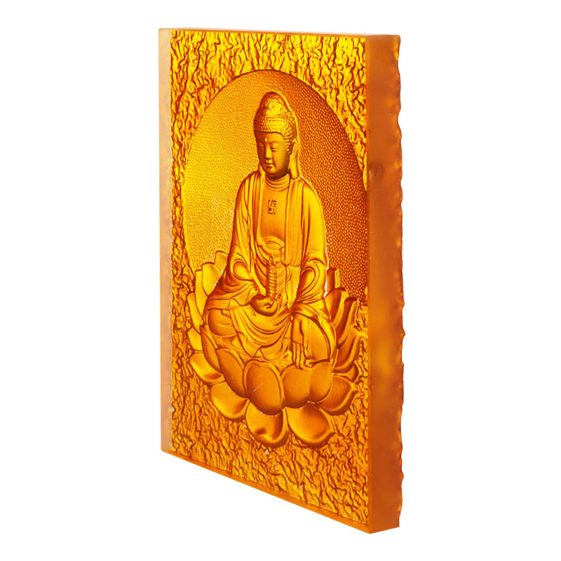 Oriental Medicine Buddha Golden Crystal Glass Brick