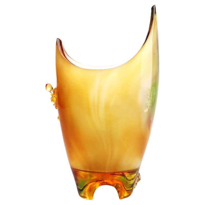 Mga Dekorasyon sa Bahay Plum blossom Carved Design Amber Glass Vase