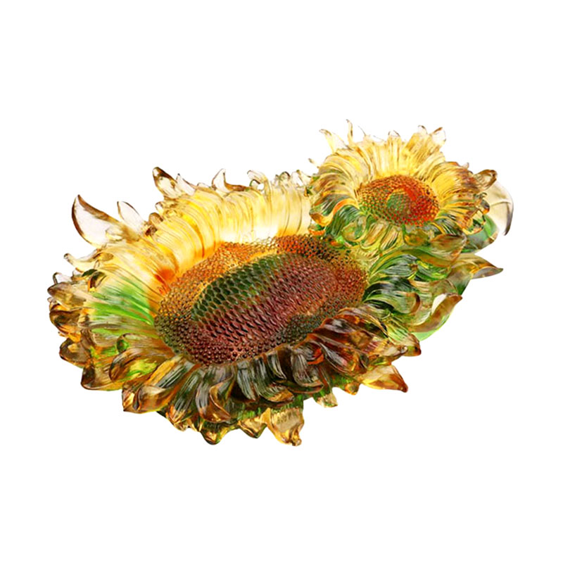 Sunflower Shape Colored Glaze Glass Fruit Tray