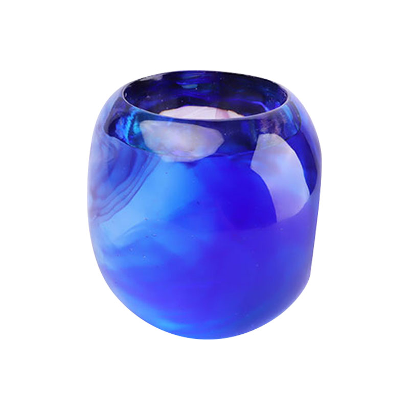 Blue colored glaze crystal carved Candle Holder