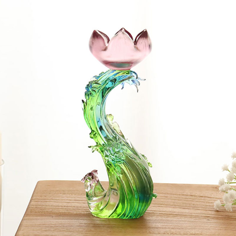 Crystal Glass Lotus na hugis kandelero