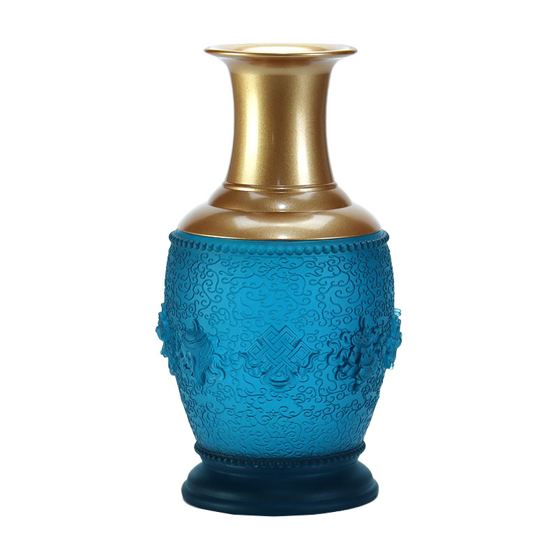 Royal Blue Eight Auspicious Symbols Buddhist Altar Crystal Glass Alay