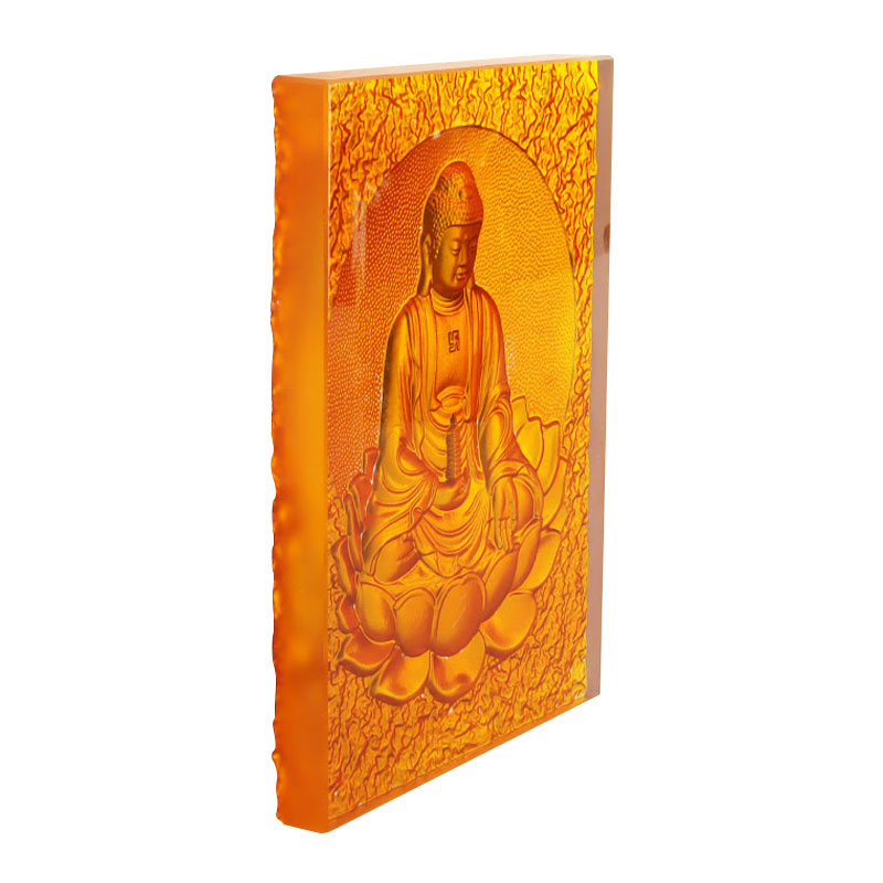 Oriental Medicine Buddha Golden Crystal Glass Brick