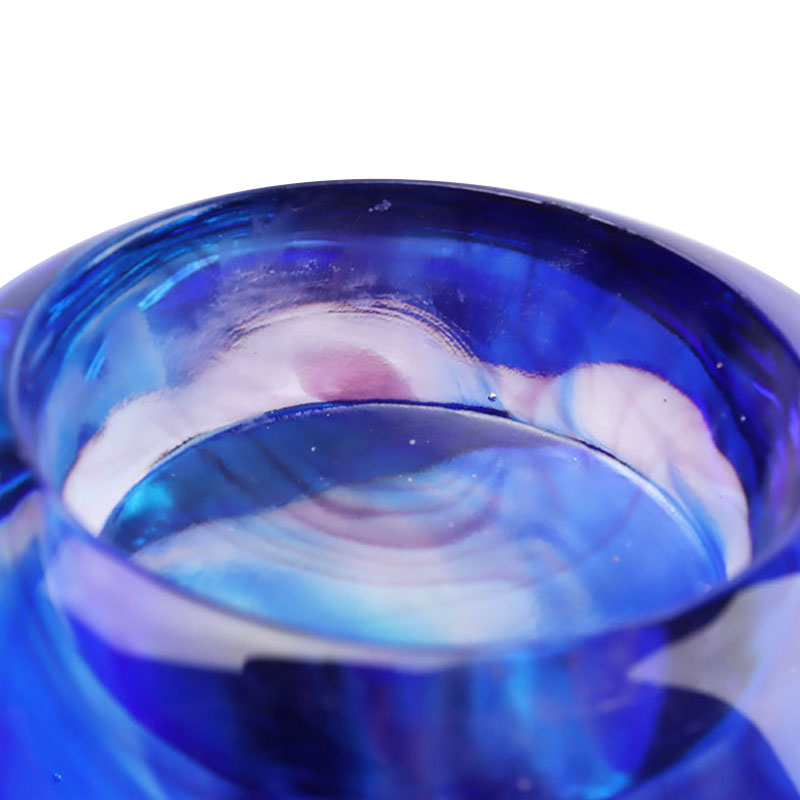 Blue colored glaze crystal carved Candle Holder