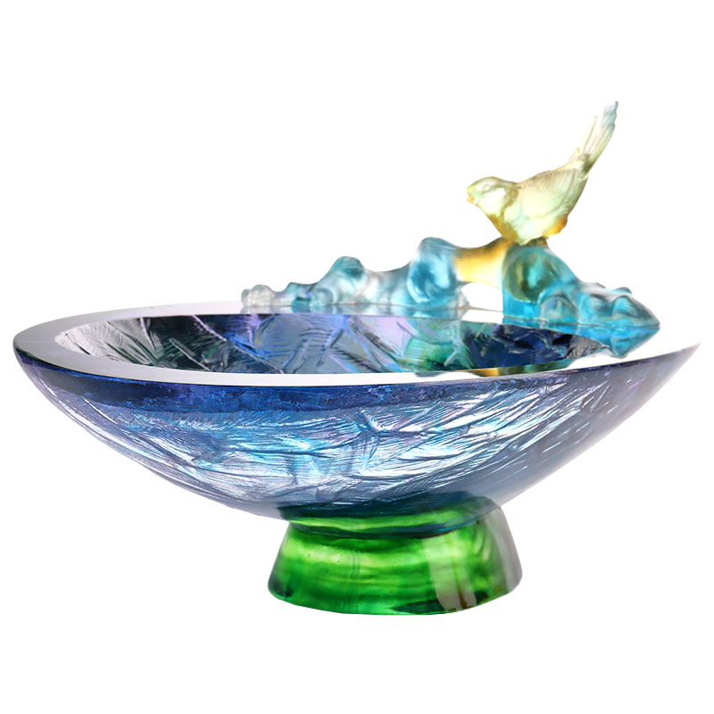 Crystal Glass na mangkok ng prutas na may palamuti ng ibon