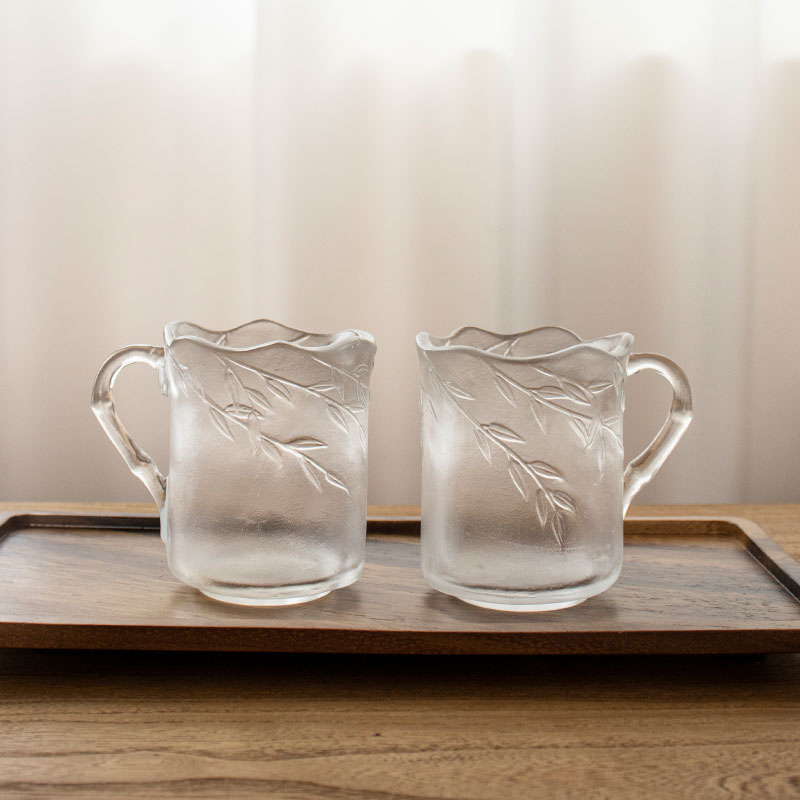 Bamboo leaf relief Glass Cups With Handles