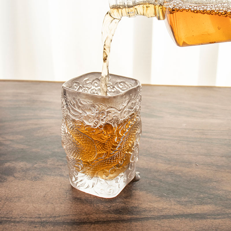 Antique Dragon relief glass wine cup tea cup