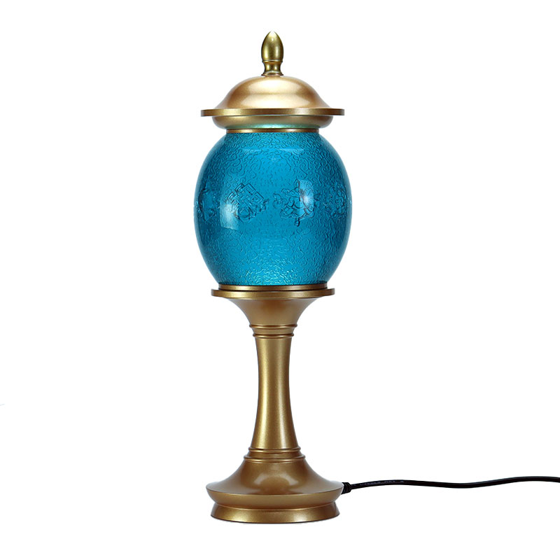 Royal Blue Eight Auspicious Symbols Buddhist Altar Crystal Glass Alay