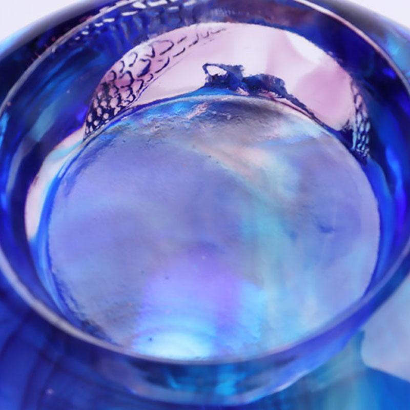 Blue colored glaze crystal carved Candle Holder