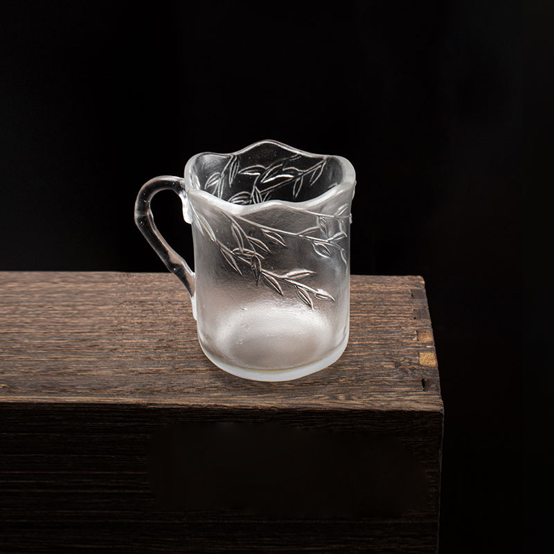 Bamboo leaf relief Glass Cups With Handles