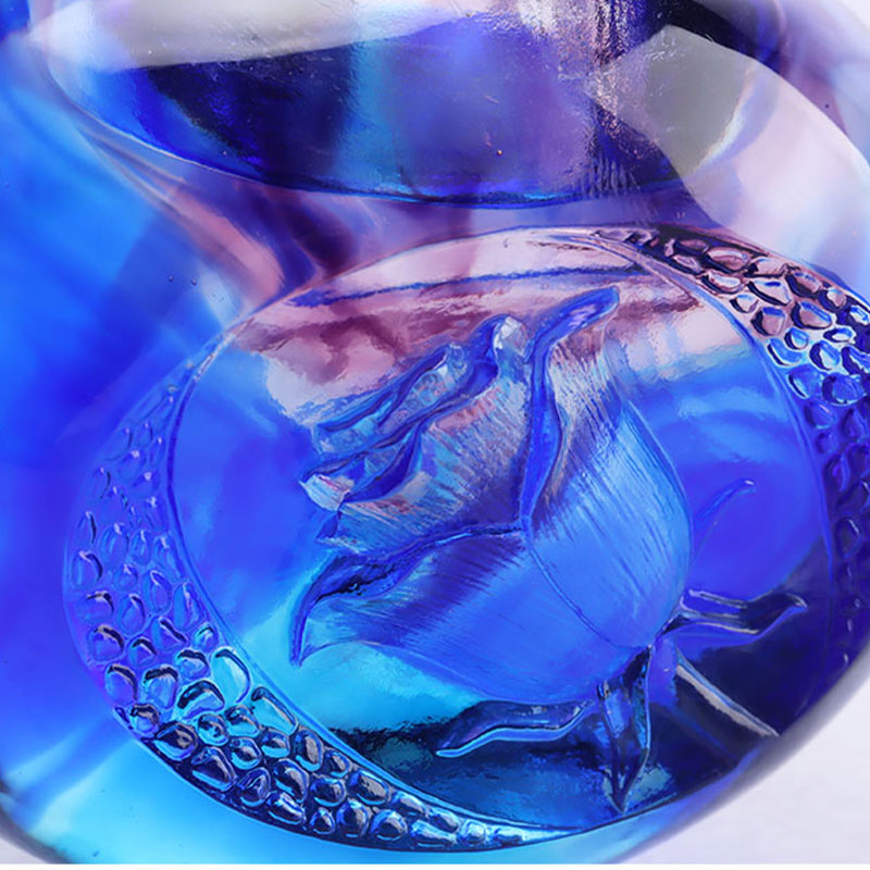 Blue colored glaze crystal carved Candle Holder