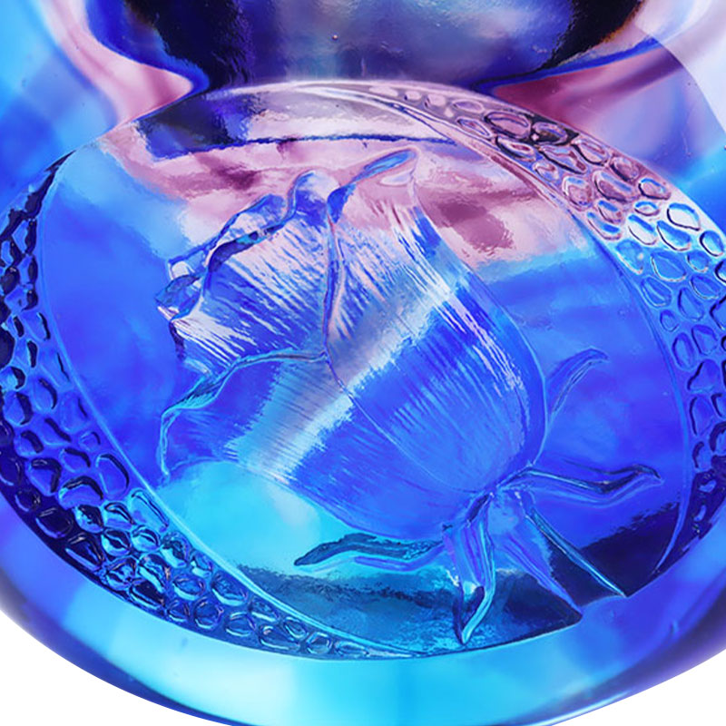 Blue colored glaze crystal carved Candle Holder