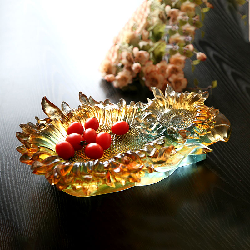 Sunflower Shape Colored Glaze Glass Fruit Tray