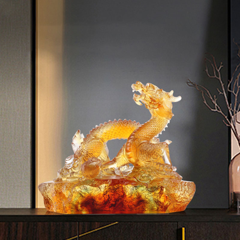 Maunlad na Fortune- Light amber liuli crystal dragon ornament