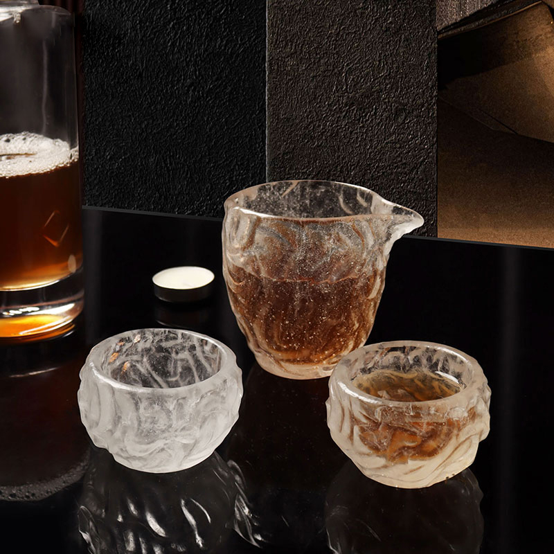 Bubble pattern transparent Glass Tea Cups Set para sa home office meeting use