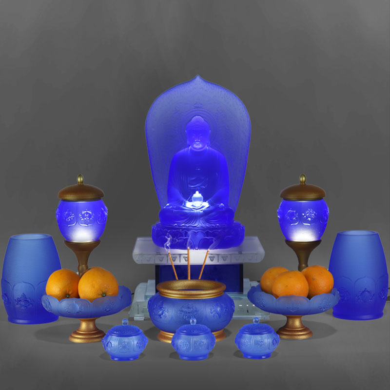 Eight Treasures Lotus series na Buddhist Altar Crystal Glass Offerings Set